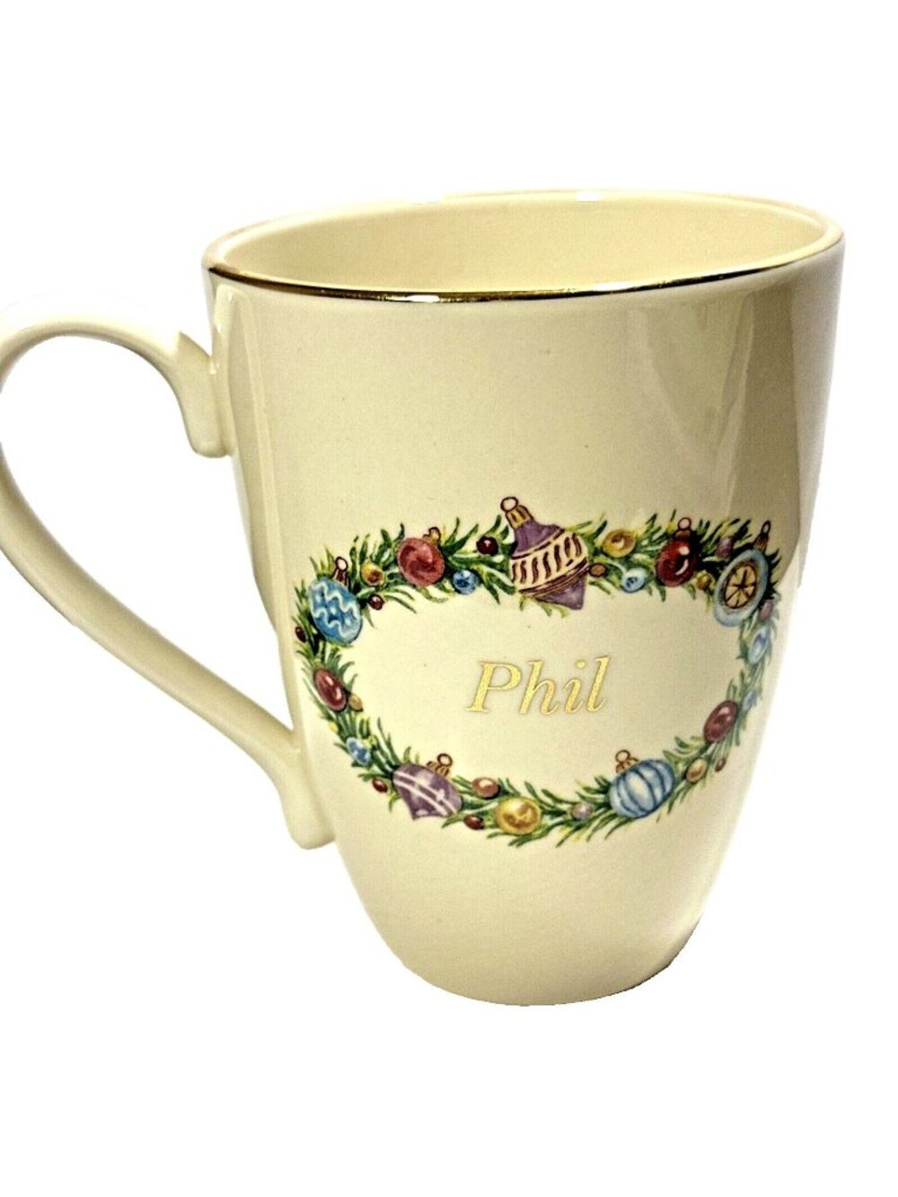 Lenox Holiday Coffee Mug Phil Gift Festive Christmas Tree Bone China Gold Trim